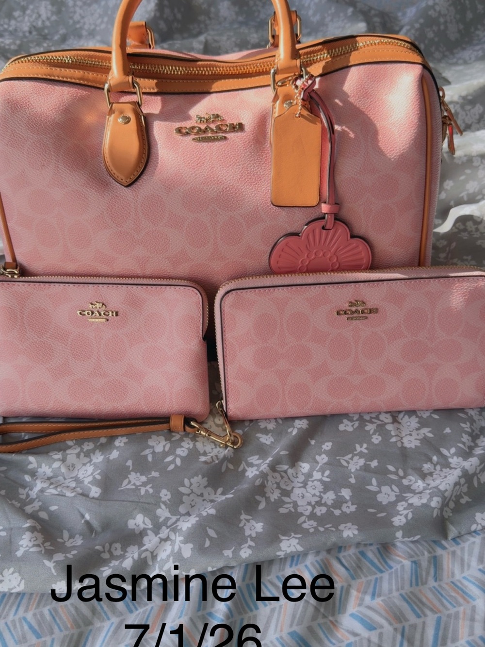 Coach Pink Signature Satchel Set with Matching Wallets
